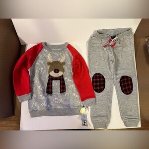 NWT Little Rebels Toddler 2pc Christmas Sweatsuit Set Reindeer Plaid Size 4